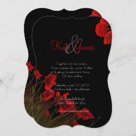 Rec and Black Poppies Gothic Wedding Invitation Kaart