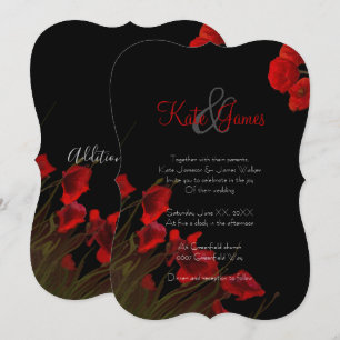 Rec and Black Poppies Gothic Wedding Invitation Kaart