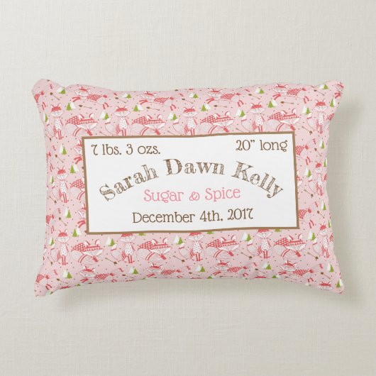 Rec Pillow Pink Foxes Baby Birth Info Aanpassen Accent Kussen (Voorkant)