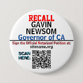 Recall CA Gov. Newsom of iemand die QR-CODE INVOER Ronde Button 7,6 Cm (Voorkant)