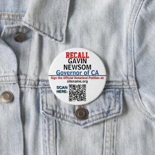 Recall CA Gov. Newsom of iemand die QR-CODE INVOER Ronde Button 7,6 Cm