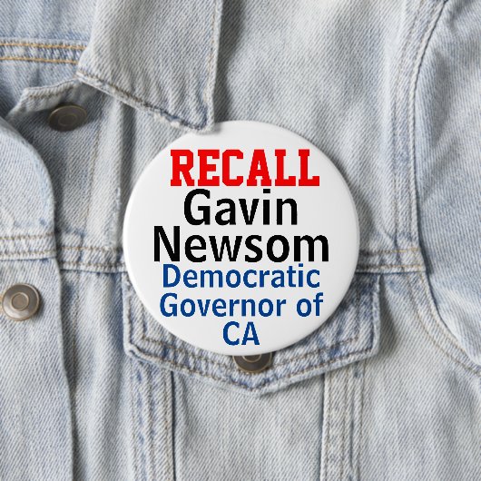 Recall Gavin Newsom CA Democraat Gov. EDIT Ronde Button 4,0 Cm (In situ)