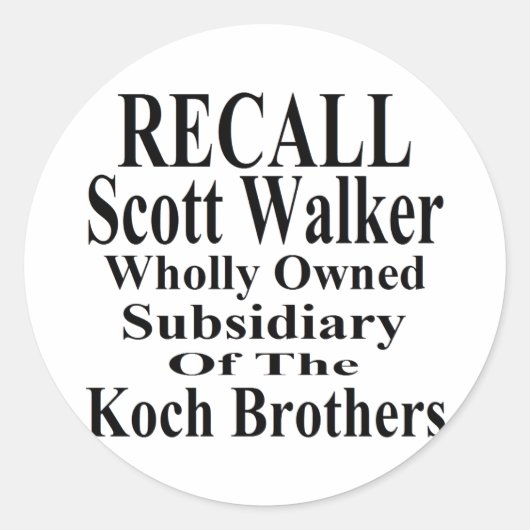 Recall Governor Scott Walker Corporate Minion Ronde Sticker (Voorkant)