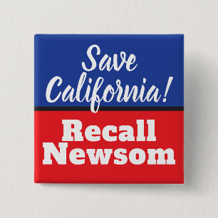 Recall Newsom Save California Vierkante Button 5,1 Cm