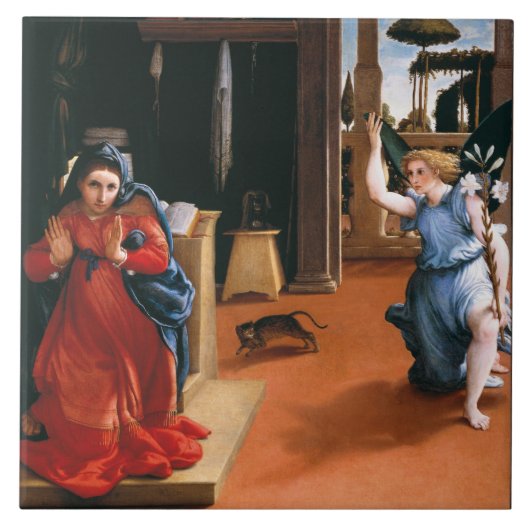 RECANATI ANNUNCIATION BY LORENZO LOTTO Ceramic Til Tegeltje (Voorkant)