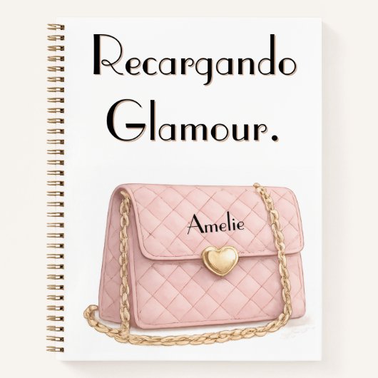 "Recargando Glamour" Funny Pink Purse Personalized Notitieboek (Voorkant)