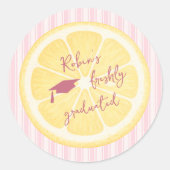 Recent Afgestudeerd Citroen Strepen Grad Feest Ronde Sticker (Voorkant)