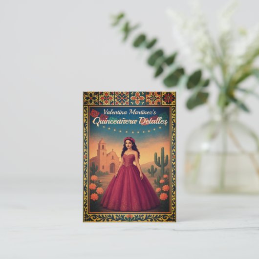 Recepción  Quinceañera Vestido Rojo Informatiekaartje (Staand voorkant)