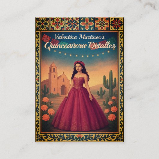 Recepción  Quinceañera Vestido Rojo Informatiekaartje (Voorkant)