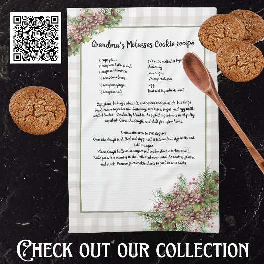 Recept aandenken Christmas Pine Cones Grijs plaid Theedoek