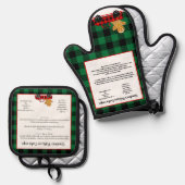 Recept aandenken Kerstmis Rood Groen Gingerbread Ovenwant & Pannenlap Set (Voorkant / Achterkant)