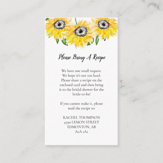 Recept aanvragen Zonnebloem Vrijgezellenfeest Bloe Informatiekaartje (Voorkant)