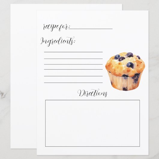 Recept Boek Pagina voor Blueberry Muffins (Voorkant / Achterkant)