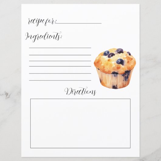 Recept Boek Pagina voor Blueberry Muffins (Voorkant)