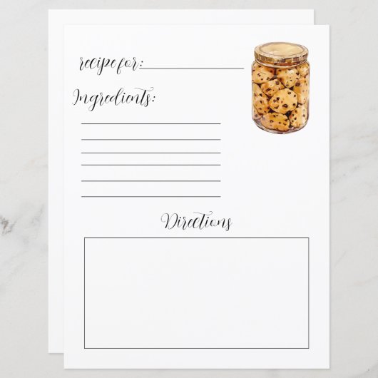 Recept Boek Pagina voor Chocolade Chip Cookies (Voorkant / Achterkant)