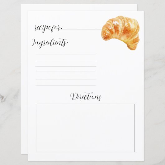 Recept Boek Pagina voor Croissants (Voorkant / Achterkant)