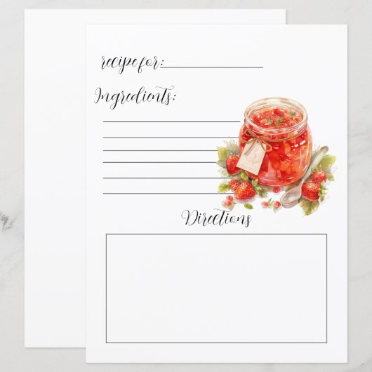 Recept Boek Pagina voor Jam Jelly (Voorkant / Achterkant)