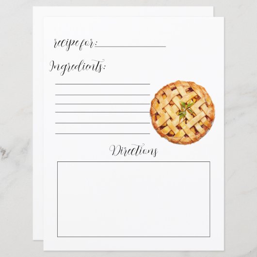 Recept Boek Pagina voor Pie (Voorkant / Achterkant)
