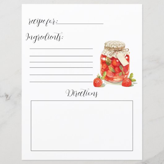 Recept Boek Pagina voor Strawberry Jam (Voorkant)