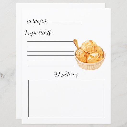 Recept Boek Pagina voor Zelfgemaakte Ice Cream (Voorkant / Achterkant)