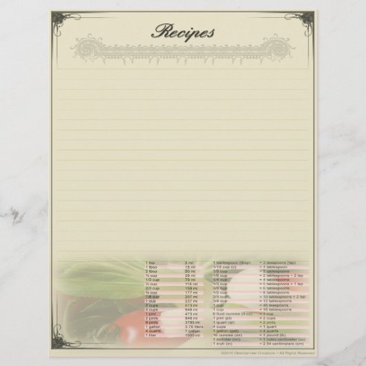 Recept Briefhoofd Met Maateenheden Conversies (Voorkant)