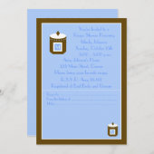 Recept Bruids Douche Uitnodiging - Blauw Monogram (Voorkant / Achterkant)