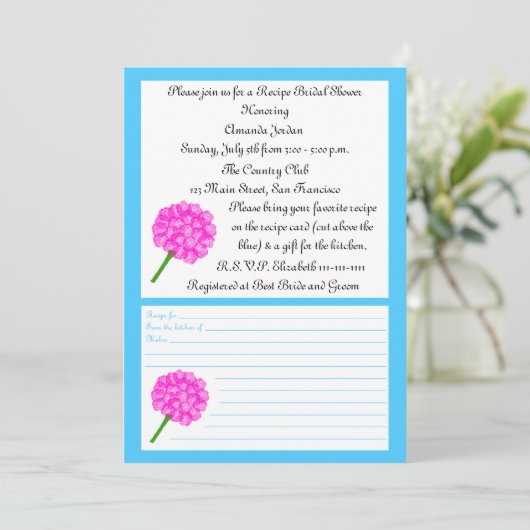 Recept Bruids Douche Uitnodiging - Blauw Recept Ka (Staand voorkant)