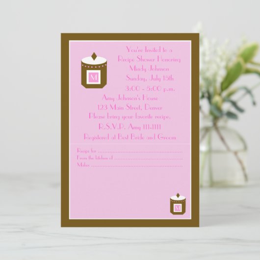 Recept Bruids Douche Uitnodiging - Roze (Staand voorkant)