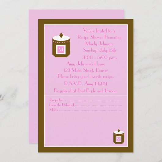 Recept Bruids Douche Uitnodiging - Roze (Voorkant / Achterkant)
