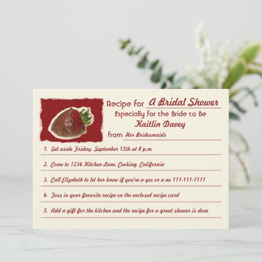 Recept bruids douche uitnodigingen (Staand voorkant)