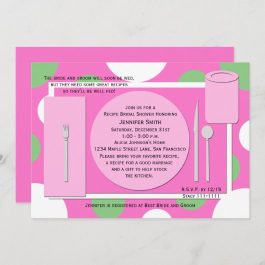 Recept bruidsdouche uitnodiging —  in roze