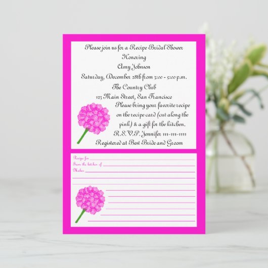 Recept bruidsdoucheuitnodiging - Roze Recept Kaart (Staand voorkant)