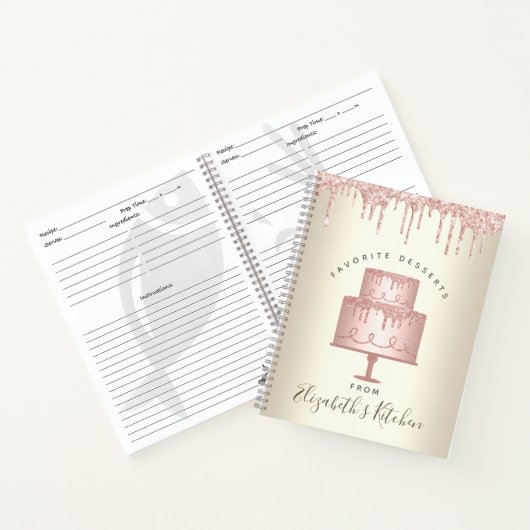 Recept Cookbook Roze Cake Bakkerij Glitter Drip Go Notitieboek (Binnen)