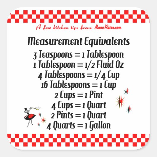 Recept Equivalenten MomsRetro Keuken Tips Vierkante Sticker (Voorkant)