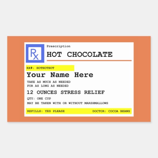 Recept Hot Chocolate gepersonaliseerd Rechthoekige Sticker (Voorkant)