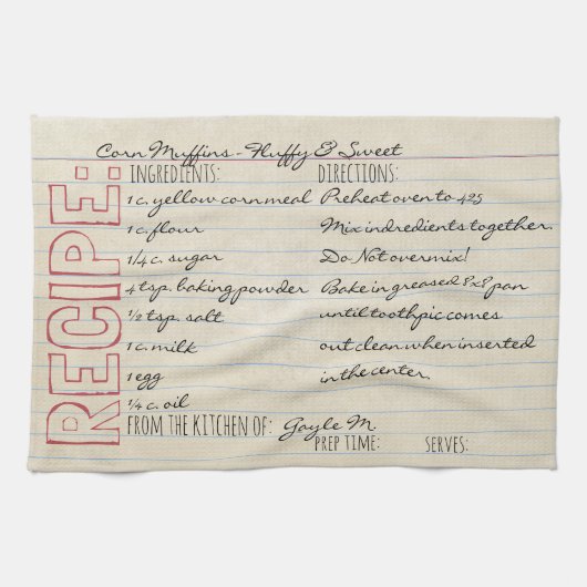  Recept Kaart-Cornbread Recept-Pas het aan! Theedoek (Horizontaal)