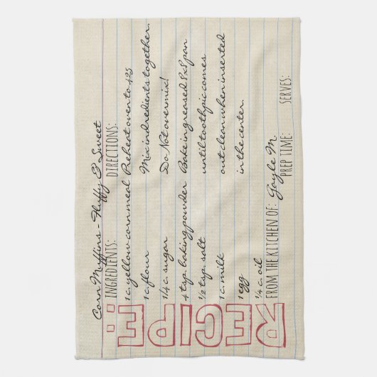 Recept Kaart-Cornbread Recept-Pas het aan! Theedoek (Verticaal)