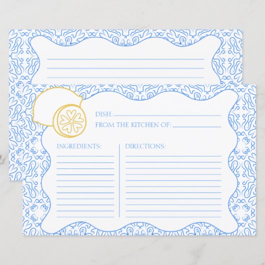 Recept Kaart Italiaans Citrus Lemon Vrijgezellenfe (Voorkant / Achterkant)