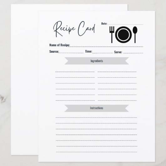 Recept Kaart | Leeg schrijven in Kaart Minimal Ele (Voorkant / Achterkant)