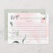 RECEPT KAART Waterverf Blush Roze Wilde Roos (Voorkant / Achterkant)