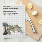 Recept Keepsake foto en bloemige tan grijs plaid Theedoek (Quarter Fold)