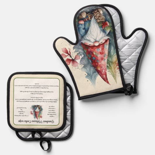 Recept keepsake Kerstkoekjes  Gnome Ovenwant & Pannenlap Set (Voorkant / Achterkant)