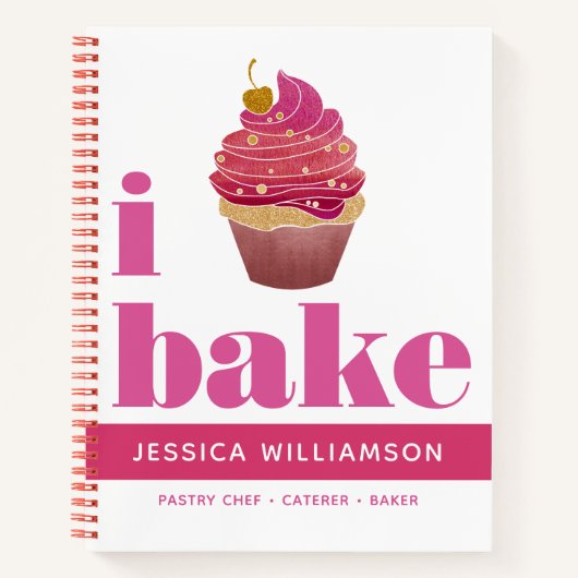 Recept Kookboek Cupcake Roze Rood Goud Bake Modern Notitieboek (Voorkant)