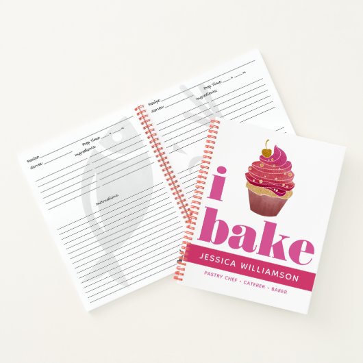 Recept Kookboek Cupcake Roze Rood Goud Bake Modern Notitieboek (Binnen)