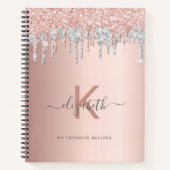 Recept kookboek monogram glitter roos gold silver notitieboek (Voorkant)