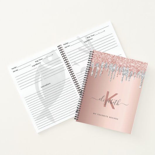 Recept kookboek monogram glitter roos gold silver notitieboek (Binnen)