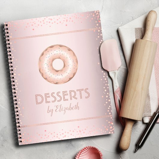 Recept kookboek roos gouden glitter donut modern notitieboek