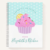 Recept kookboek roze cupcake zoete hart turquoise notitieboek (Voorkant)