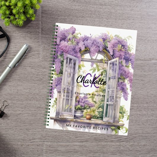 Recept lilacs venster bloemen roze monogram notitieboek