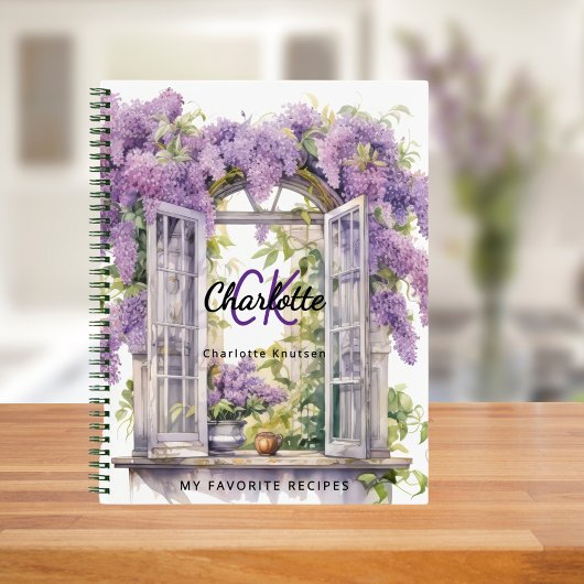 Recept lilacs venster bloemen roze monogram notitieboek